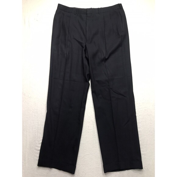 Vintage POLO Ralph Lauren Pant Men 38x30 Black Virgin Wool Mohair Pleated Cuffed